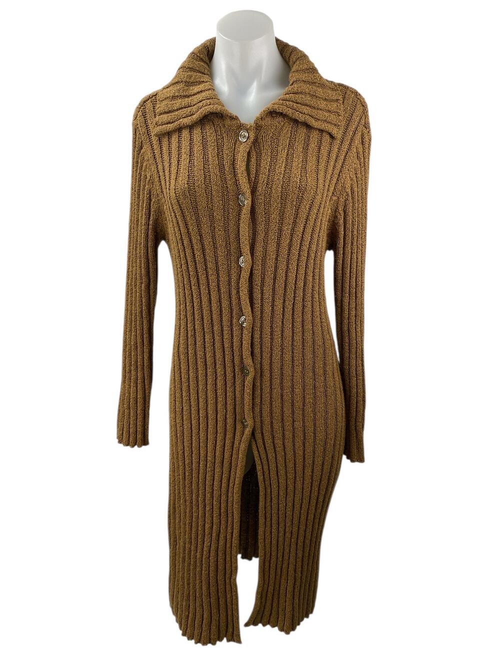 INC International Concept Brown Rib Knit Long Sleeve Button Down Sweater Dress S